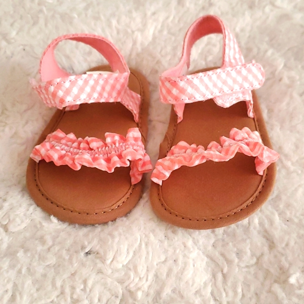 Peach, white and tan Baby sandles size 2